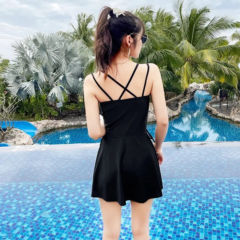 2023 Korean Style Women One Piece Swimsuit Conservative Swimwear Beach Bathing Suit Solid Beachwear Elegant Bikini