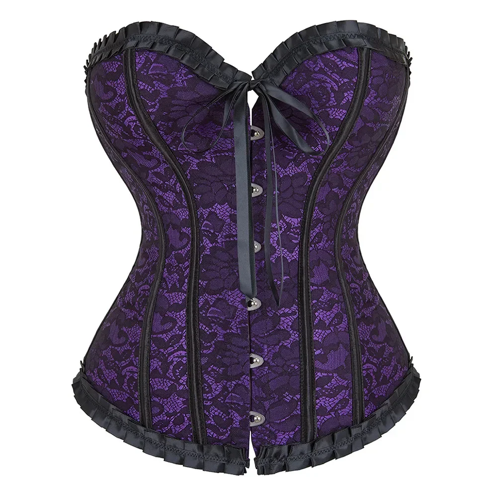 

Women Renaissance Vintage Corsets Tops Lace Trim Victorian Bustier Boned Floral Gothic Corselet Plus Size
