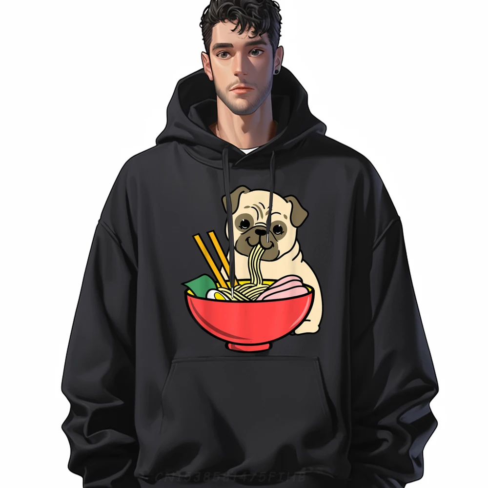 Pug Eating Ramen Graphic Pullover Hoodies Men Oversized Funny Pullover Hoodies Mens Hoodies Memorial Day