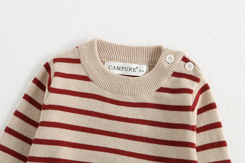 Klassisches Frühlings-Baby-Sweatshirt mit Schulterschnalle, 0–3 Jahre, gestreifter Strickpullover für Kleinkinder, Mädchen und Jungen, lockere Basis, Tops, Pullover – Detail 6