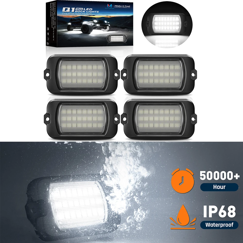 MICTUNING Q1 MAX Series High-Luminosity White LED Pods - 4-Piece Multi-Surface Vehicle Illumination Kit for Off-Road, Truck Boat