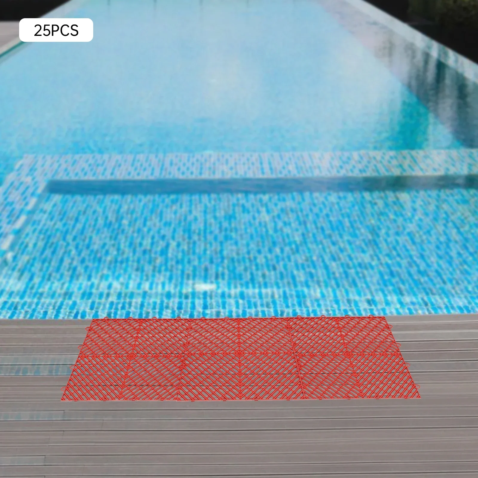 25 piastrelle rosse ad incastro, accessori per pavimenti di drenaggio 12x12x0,5 pollici con cuscinetto ad alto carico, pavimento antiscivolo per piscina doccia