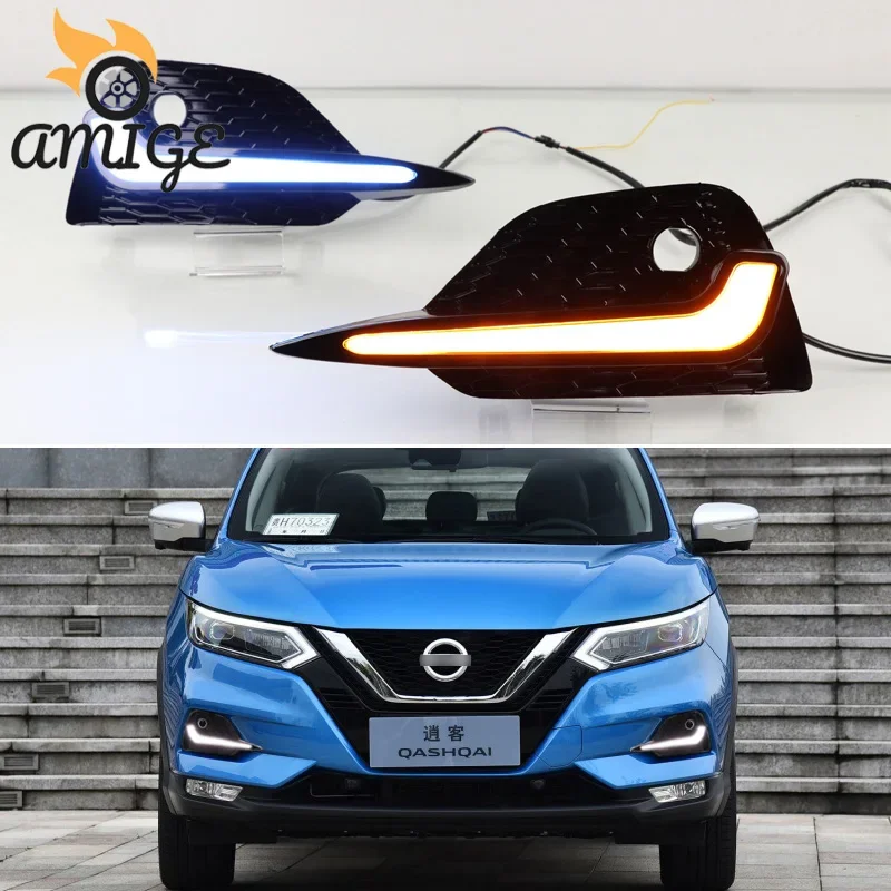 LED DRL Daylights For Nissan Qashqai 2019 2020 Dynamic Turning yellow Signal 12V LED Daytime Running Headlights Decoration lamps