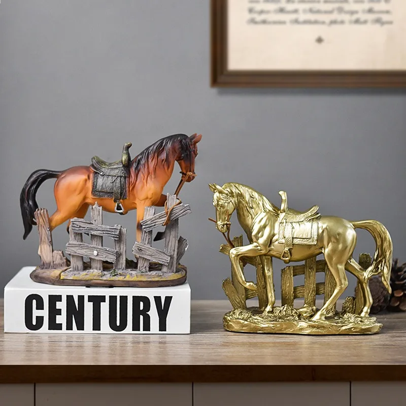 Figurine Collectible Horse Ornament Tabletop Decoration Sculpture for Furniture Desk Bookcase Office Home Decor