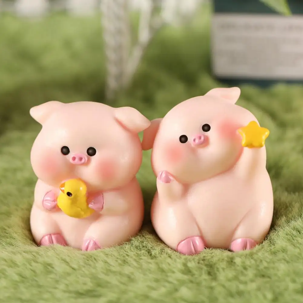 Desk Pig Ornament Small Pink Piglet Figurine with Raincoat Yellow Duck Micro Landscape Ornament Synthetic Resin Pig for Home