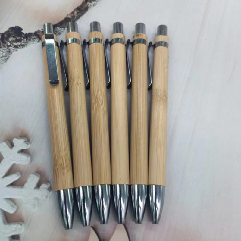 4Pcs/Set Bamboo Wood Ballpoint Pen 1.0mm Bullet Tip Blue Black Ink Signature Ball Pen Office School Wrting Stationery