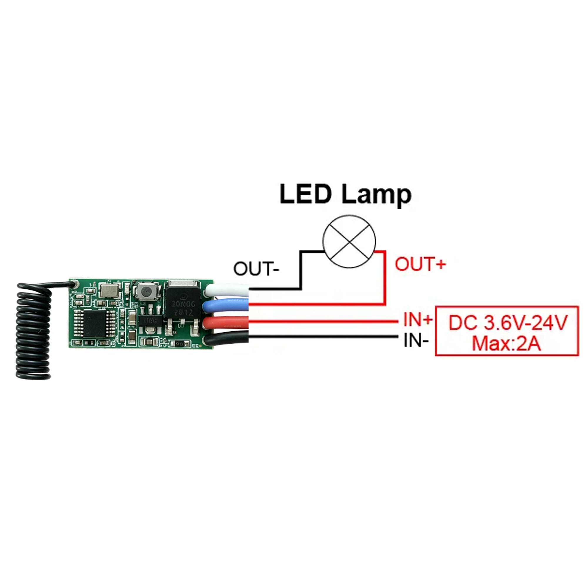 DC 3.6V-24V 1CH RF Relay Module Kit 433.92MHz Wireless Remote Control Transmitter Receiver For LED Light Automotive Motor DIY