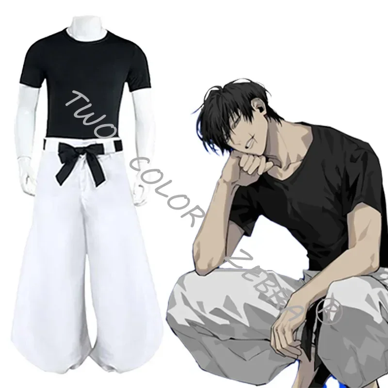 Anime Jujutsu Kaisen Fushiguro Toji Satoru Gojo Cosplay Costume With Wig T-shirt Pants Outfit for Halloween Christmas Party