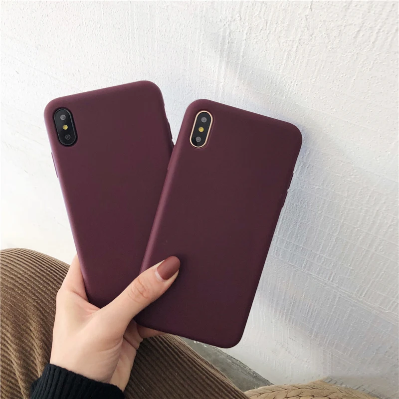 Wine Red Matte Phone Case For iphone XS Max XR X 11 12 pro max 8 7 6S 6 Plus SE 2020 Silicone Solid Color Soft TPU Back Cover
