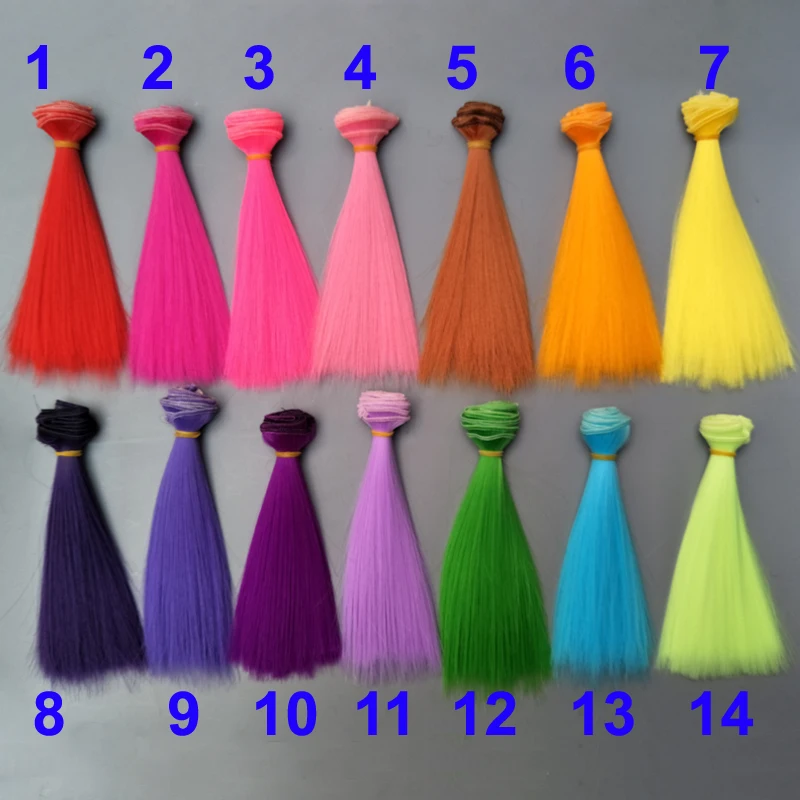 1pcs doll hair 15cm 25cm Pink Yellow Purple Green Blue color straight doll wigs for Russian handmade diy accessory