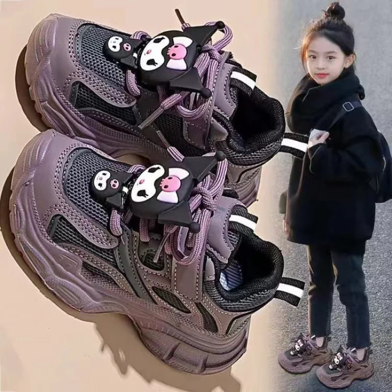 

2025 Autumn New Children Sneakers for Girls Fashion Cute Kuromi Soft Comfortable Thick Sole Casual Light School Sports Shoes