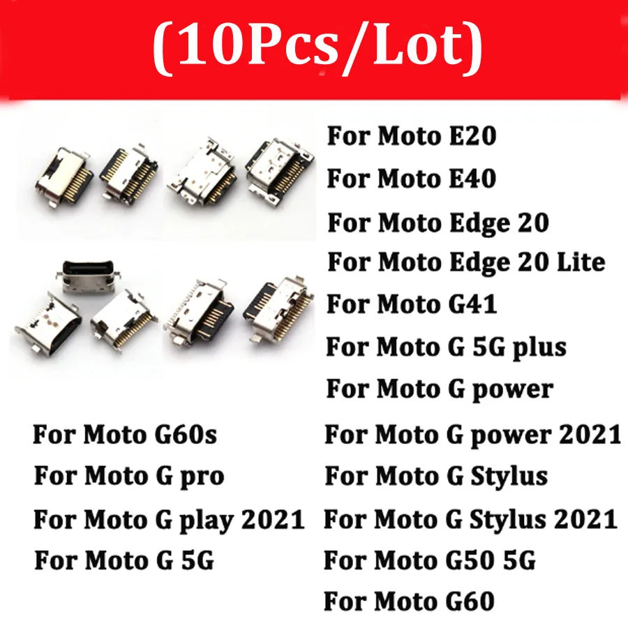 10Pcs USB Connector Charging Charge Port Jack For Moto E20 E40 G41 G60 G60S G50 5G G Stylus Power 2021 Edge 20 G pro G play 2021