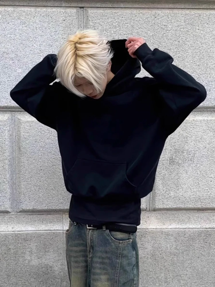 

Японское худи в стиле Streetwear, черное, весна-осень, свободного кроя, модное, брендовое, для пар, в стиле High Street