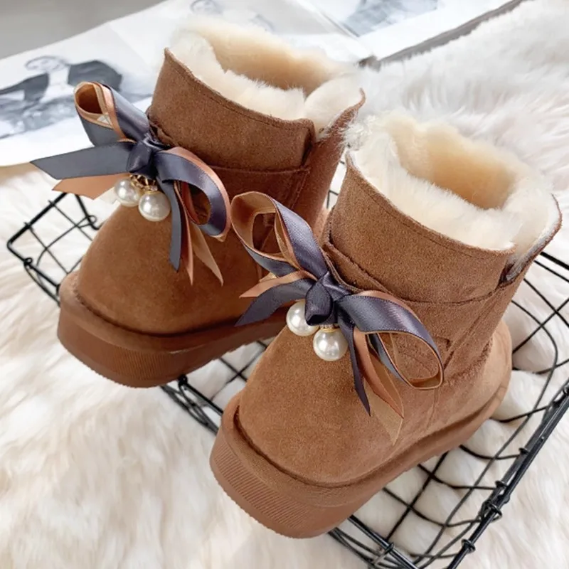 

Новые зимние сапоги из натуральной яловой кожи, милые зимние сапоги для девочек с узлом-бабочкой, женские ботинки, теплые зимние ботинки из шерсти, женская обувь