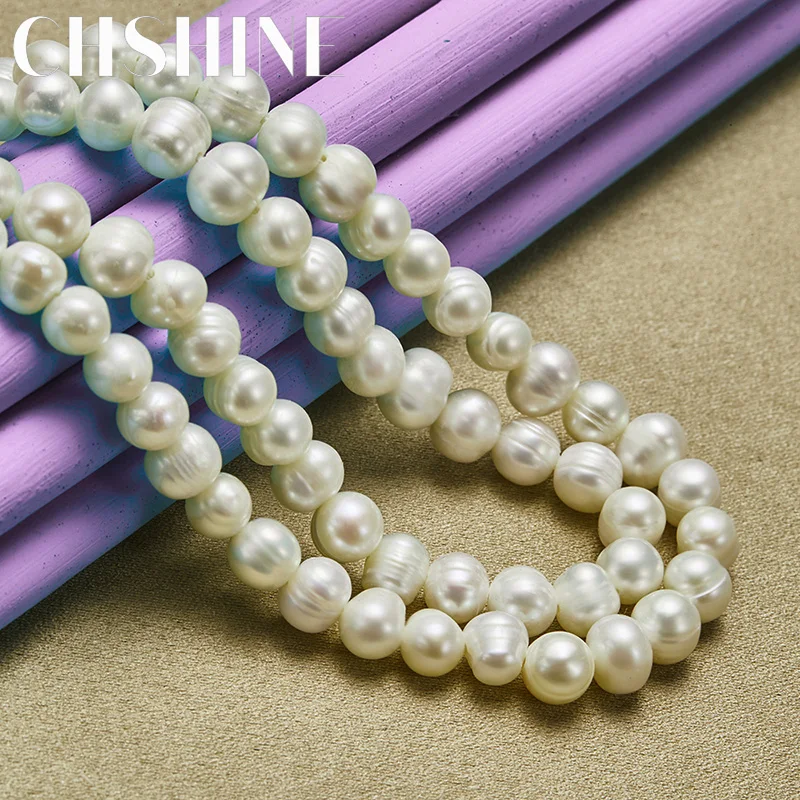 

CHSHINE 925 Sterling Silver Double Pearls Chain Necklace for Women's Wedding Engagement Fashion Charm Jewelry