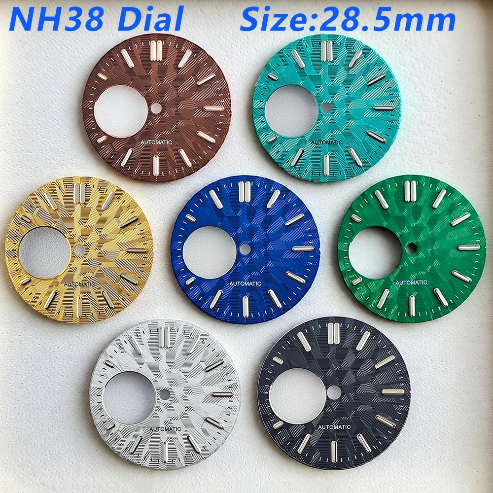 

28.5mm New NH38 Hollowed Out Dial Custom Logo Dial Green Luminous for NH38 Movement Watch Accessories Repair Tools