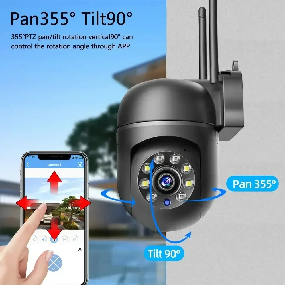 5MP WIFI Surveillance Black IP Camera Auto Tracking Color Night Vision Mini Outdoor Waterpter PTZ IP Security Camera O-Kam APP