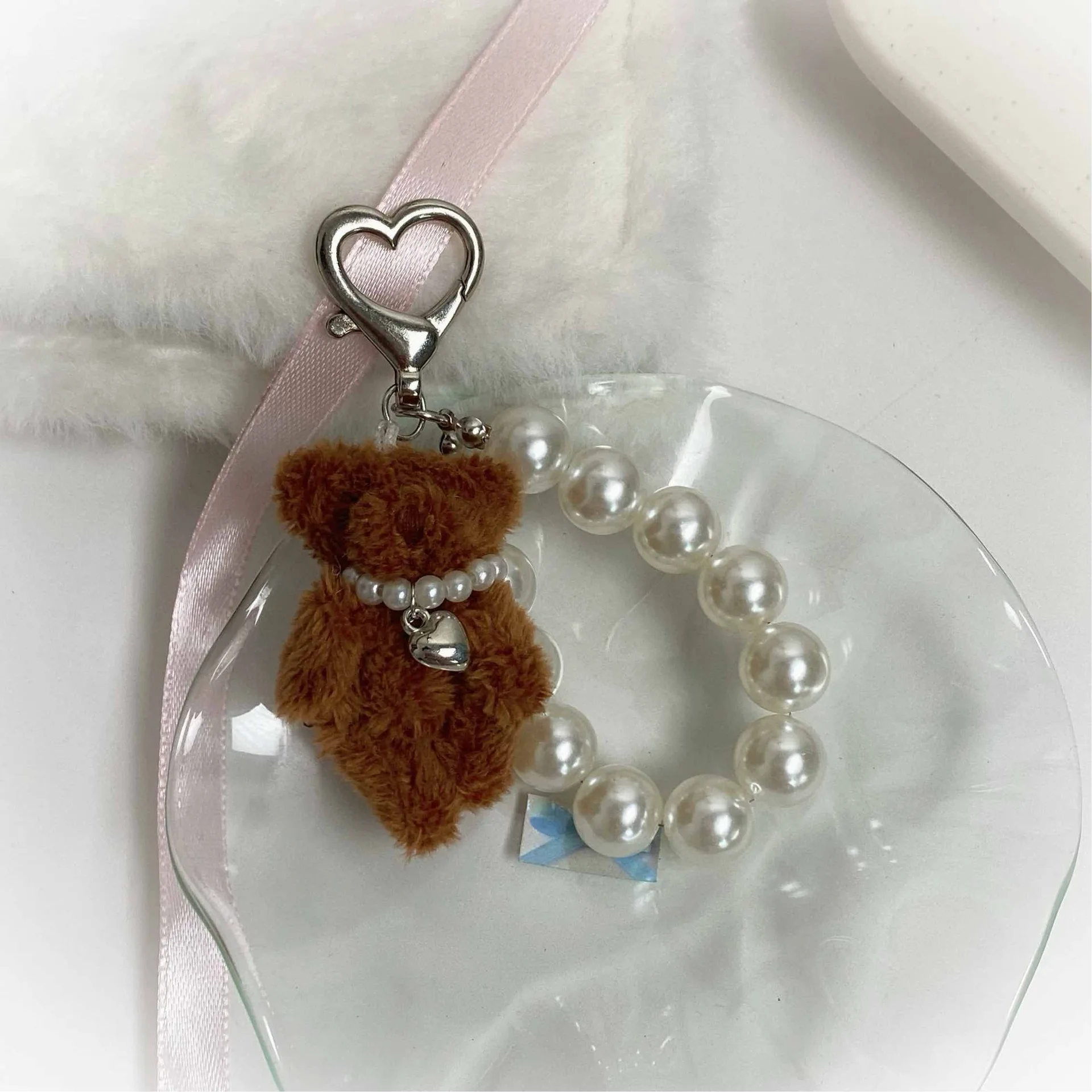 Peluche orsacchiotto catena del telefono cellulare braccialetti di perline di perle carino bambola borsa Charms ciondolo portachiavi ragazza cuore