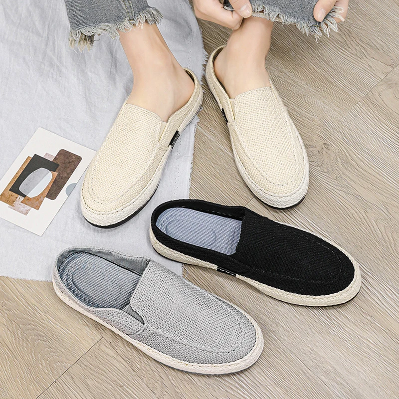 men half slippers Fashion Mesh Breathable Men Outdoor Hard-wearing Casual Shoes Soft Slip-on Footwear All-match Flats men shoes