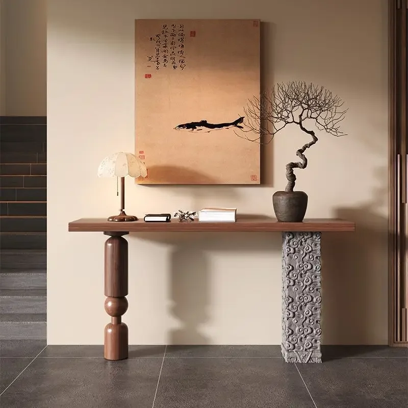 ZSolid Wood Entrance Table Entry Corner Aisle End View Platform Stone Against The Wall Entrance Platform Decorative StripZ