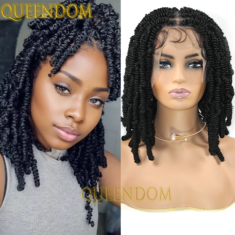 

Queendom Synthetic 12'' Short Bob Braids Wig Spring Afro Twist Braid Dreadlock Spiral Curls Wig Knotless Crochet Box Braided Wig