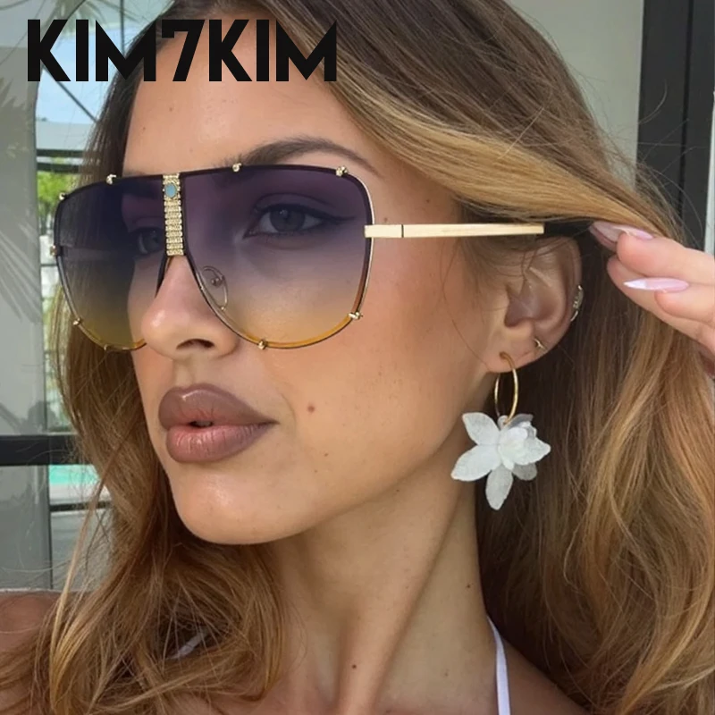 موضة المتضخم الطيار النظارات الشمسية النساء إطار كبير 2025 العلامة التجارية الفاخرة الكلاسيكية البيضاوي درع الشرير حملق نظارات شمسية لسيدة ظلال