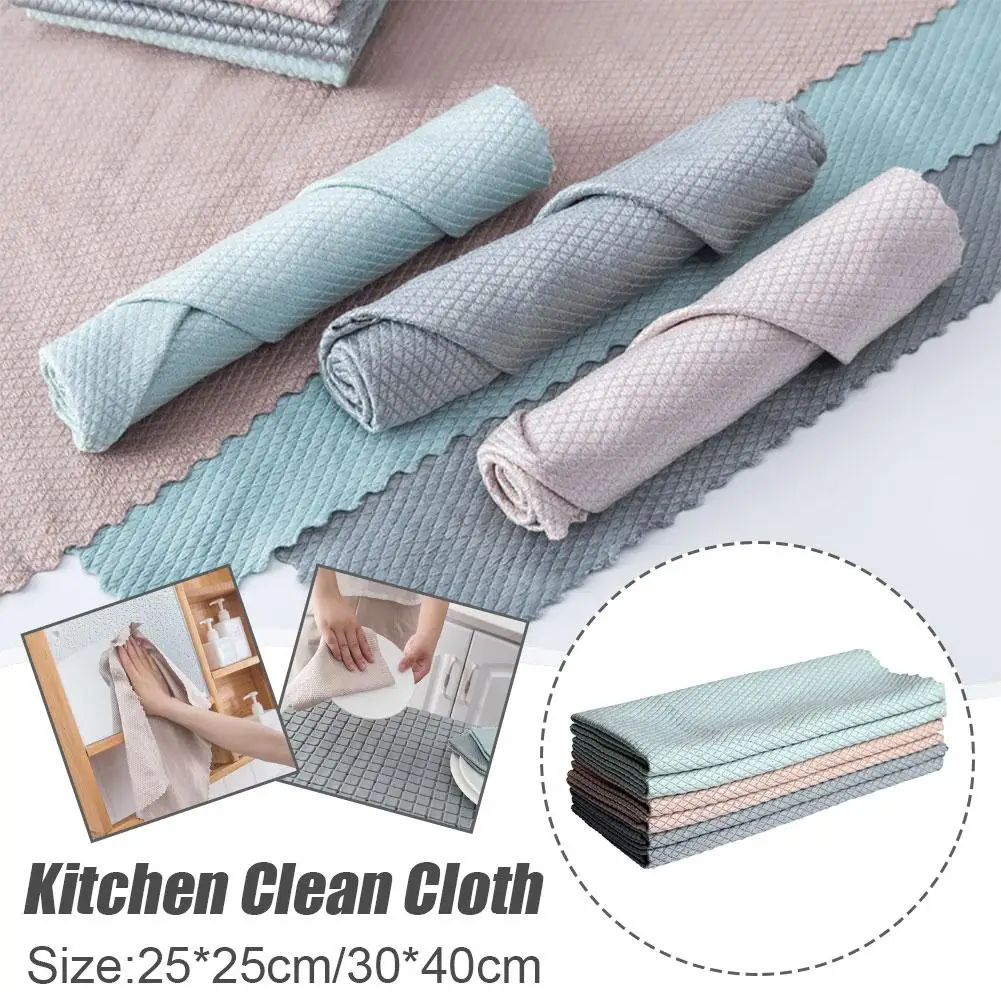 1pc Random Fish Scale Rag Microfiber Glass Cleaning Rag Super Kitchen Washing Cloth Dishcloths Absorbent Oil-proof T6h0