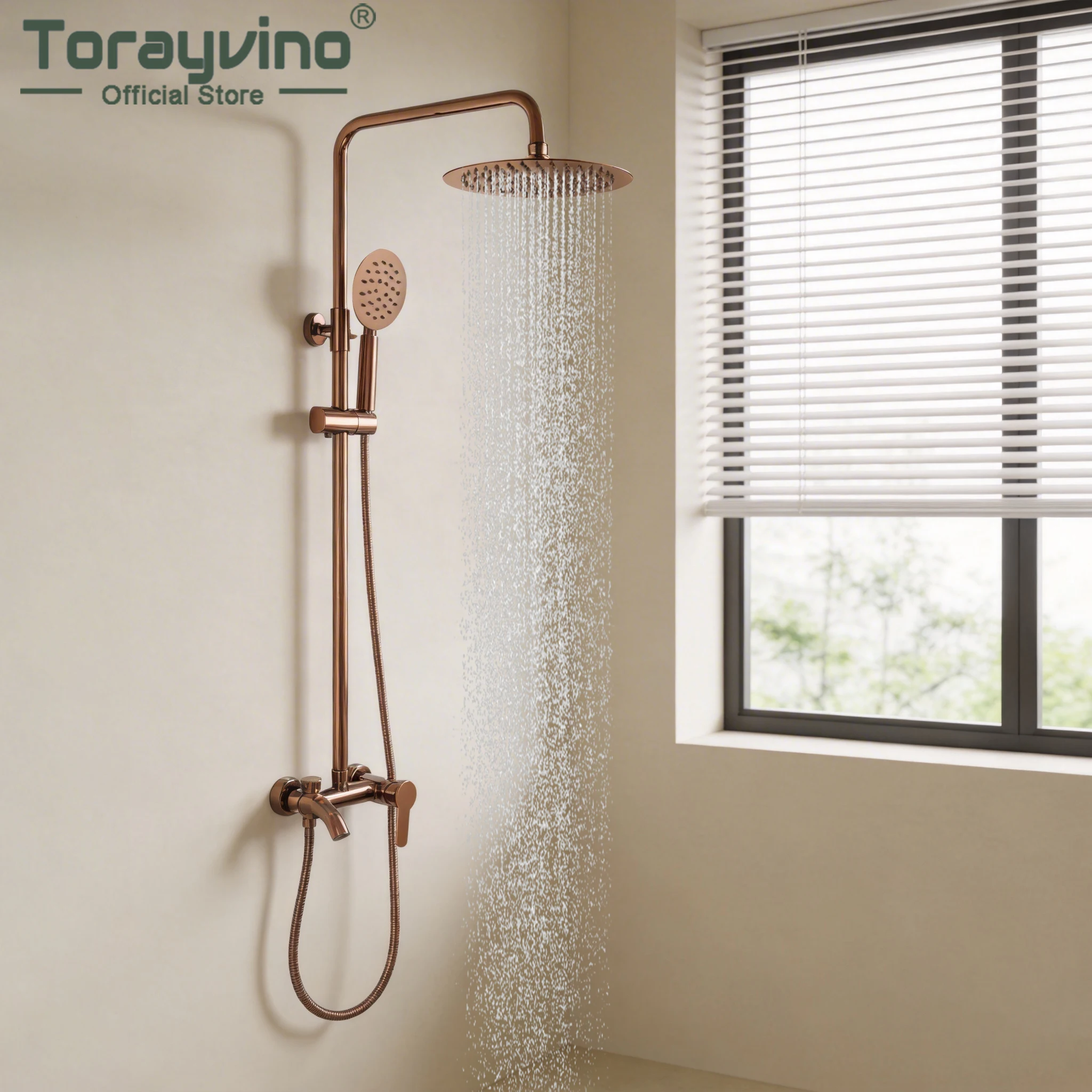 Torayvino Rose Gold Bathroom Shower Faucet Set system rain shower Hand column 3 Functions Modern Bathtub Mixer Water Tap Spout