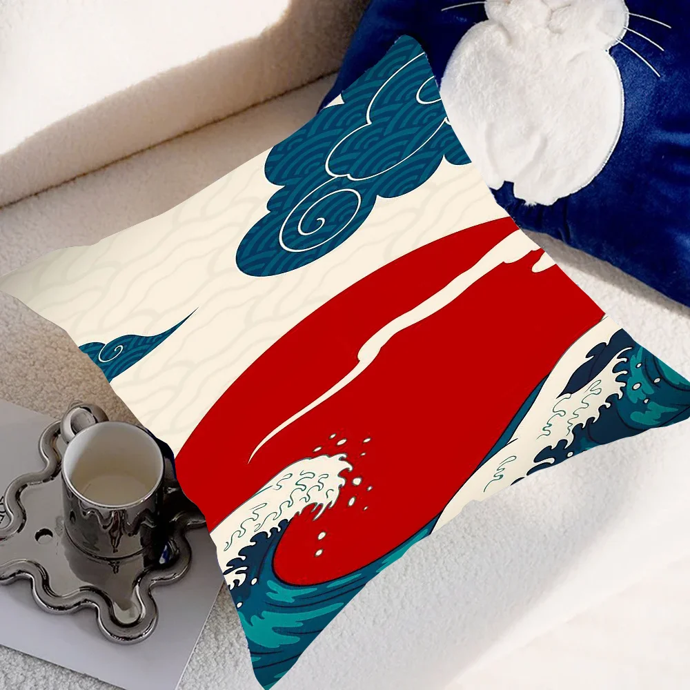 Simple stylish retro J-Japanese R-Red S-Sun Pillow Case Pillow Cover Case Square Sofa with for Home Use Plush Cute Cushion Cover
