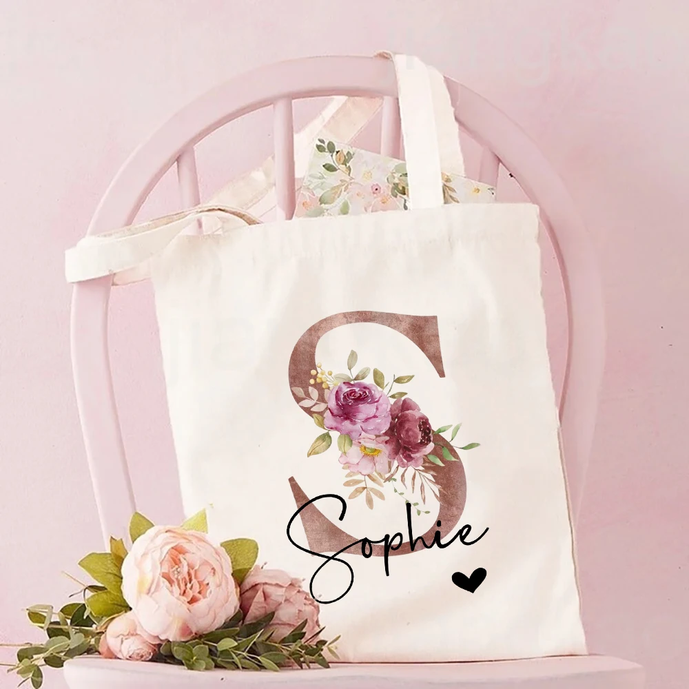 Personalized Bridesmaid Tote Initial with Name Handbag Bridal Bachelorette Party Shoulder Bag Wedding Birthday Xmas Gift for Her