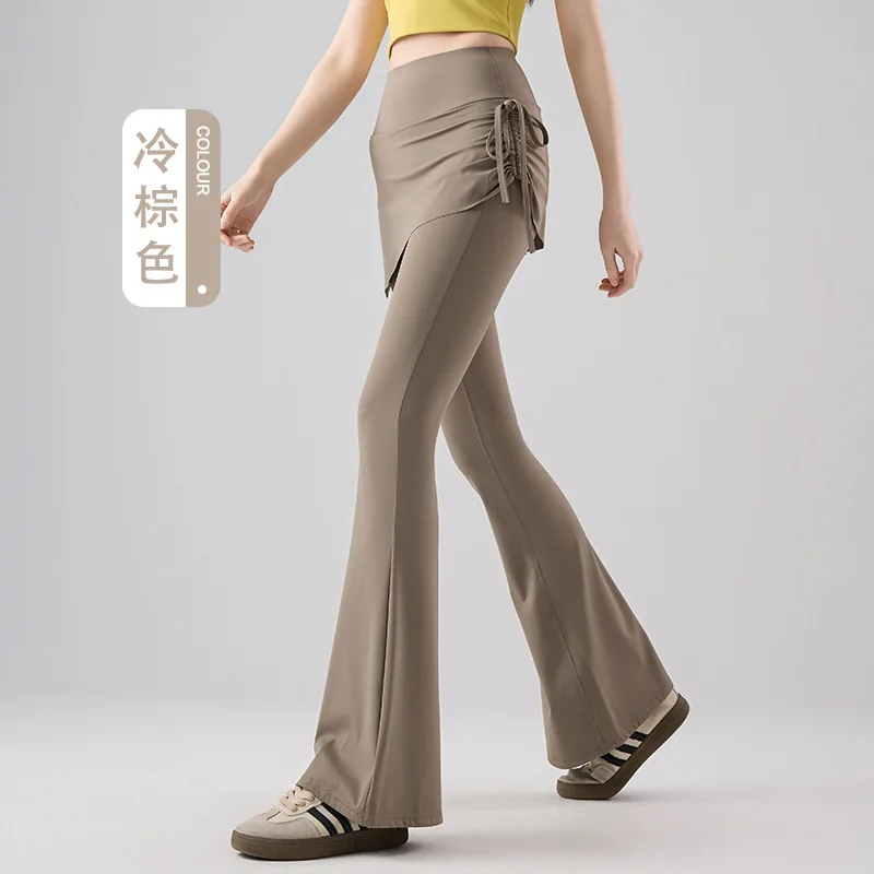 High-Waisted Flared Women Yoga Pants with Two-in-One Skirt Overlay Tassel Details Fitness Base Layer Casual Outdoor Yoga Pants