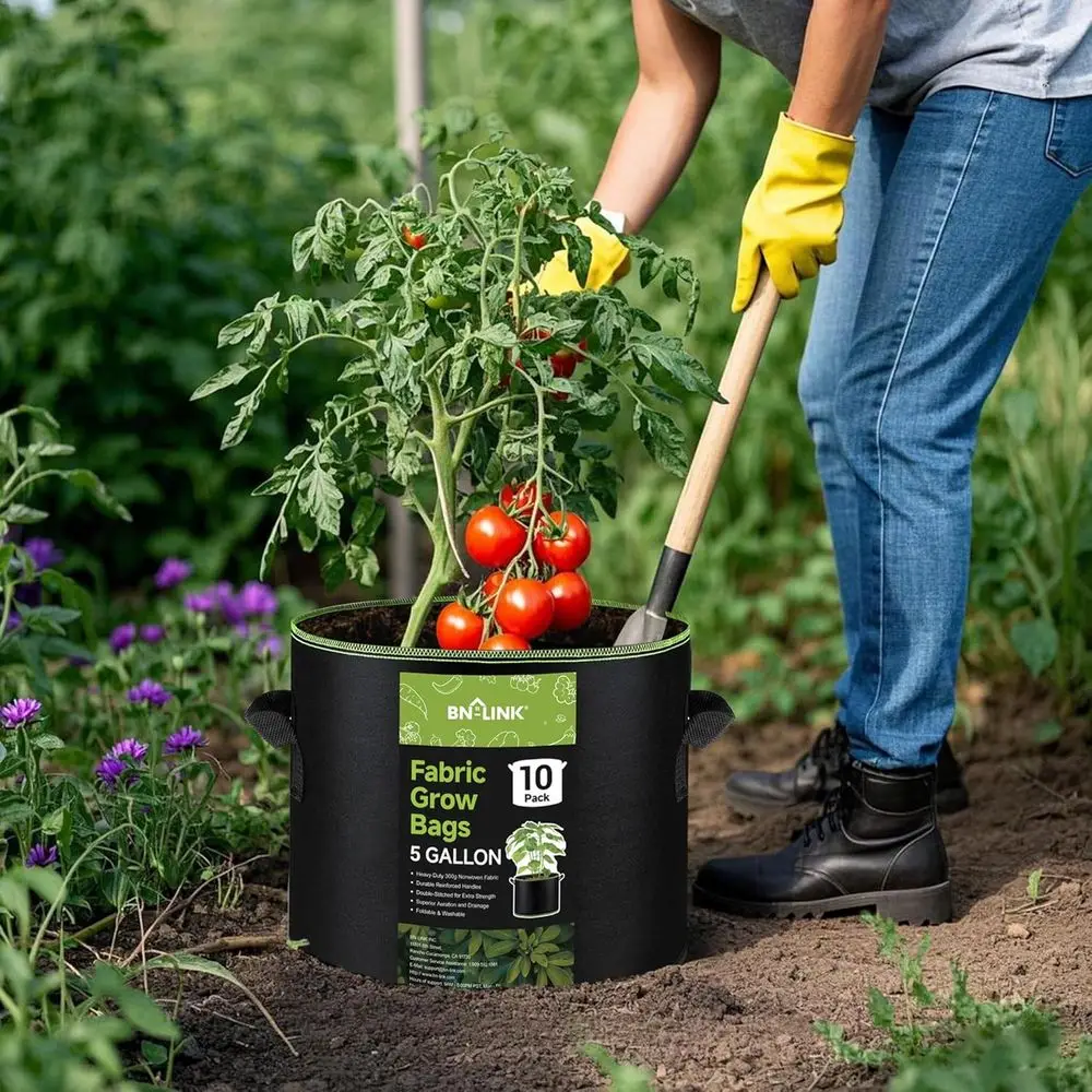 10-Pack 5 Gallon Grow Bags, Heavy Duty Aeration Fabric Pots with Handles, Thickened Nonwoven Plant Bags for Vegetables, Flowers,