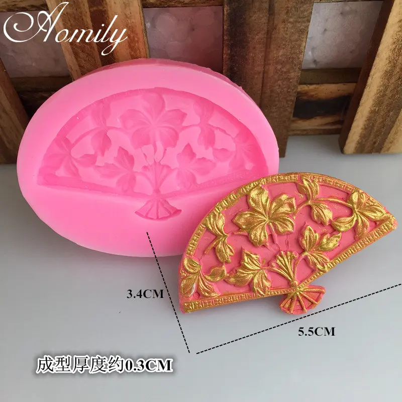 Aomily Chinese Style Fan Shaped Fondant Cake Silicone Beautiful Wedding Baking Mold Mousse Sugar Craft Icing Mat Pastry Tools