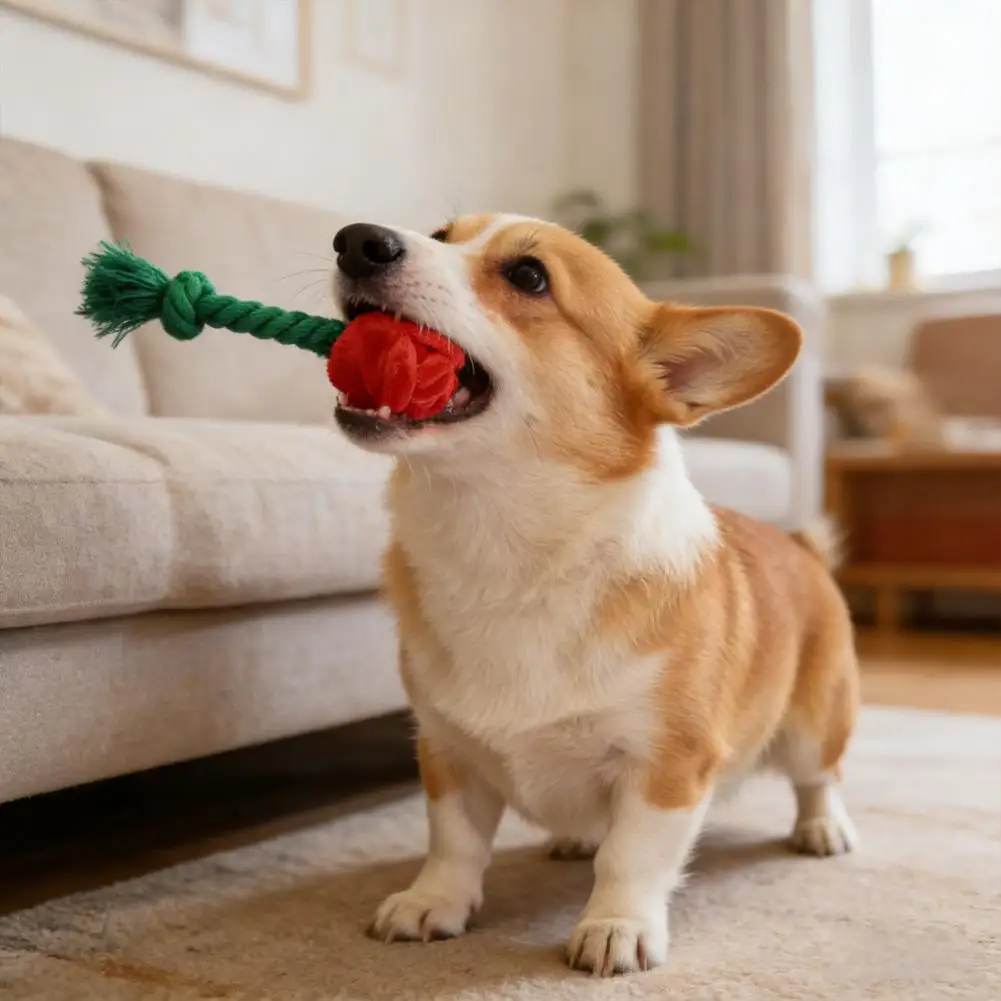 Dog Toy for Chewers Rose Flower Plush Dog Toy Squeaky Chew Toy for Small Medium Dogs Valentine’s Day Crinkle Treat Puzzle