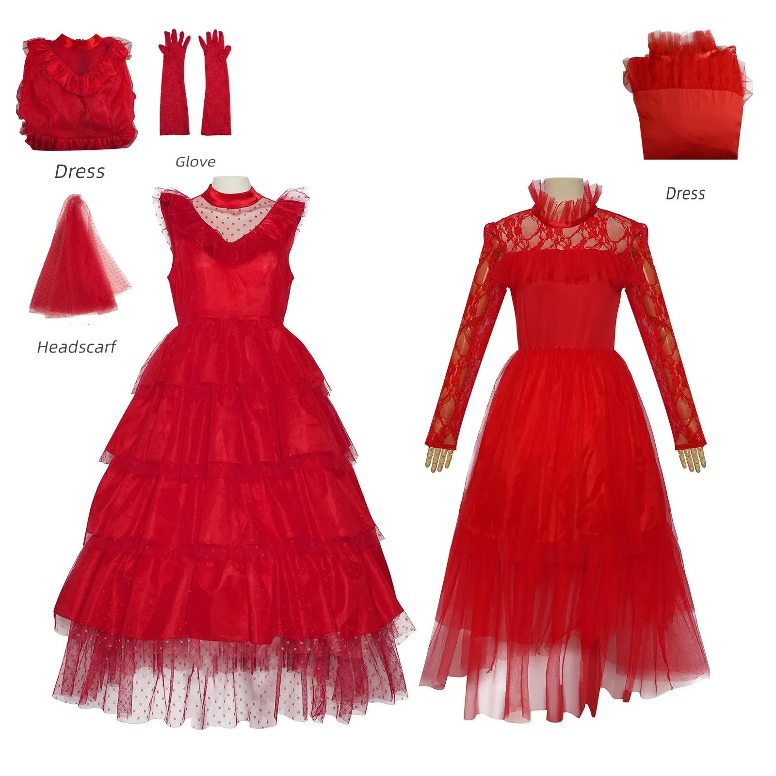 

Movie Beetle Cos Lydia Cosplay Costumes Red Wedding Dress Women Masquerade Outfit Halloween carnival suit