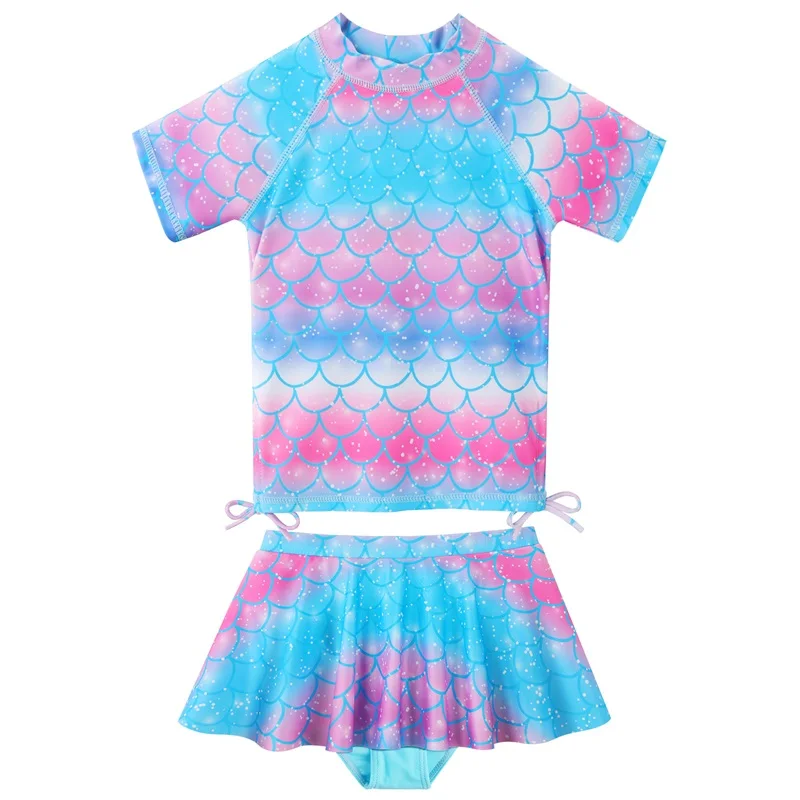 BAOHULU 3 - 12 سنة ملابس سباحة للفتيات قطعتين مجموعة UPF 50 + UV ملابس سباحة واقية للأطفال الرياضات المائية طفح الحرس