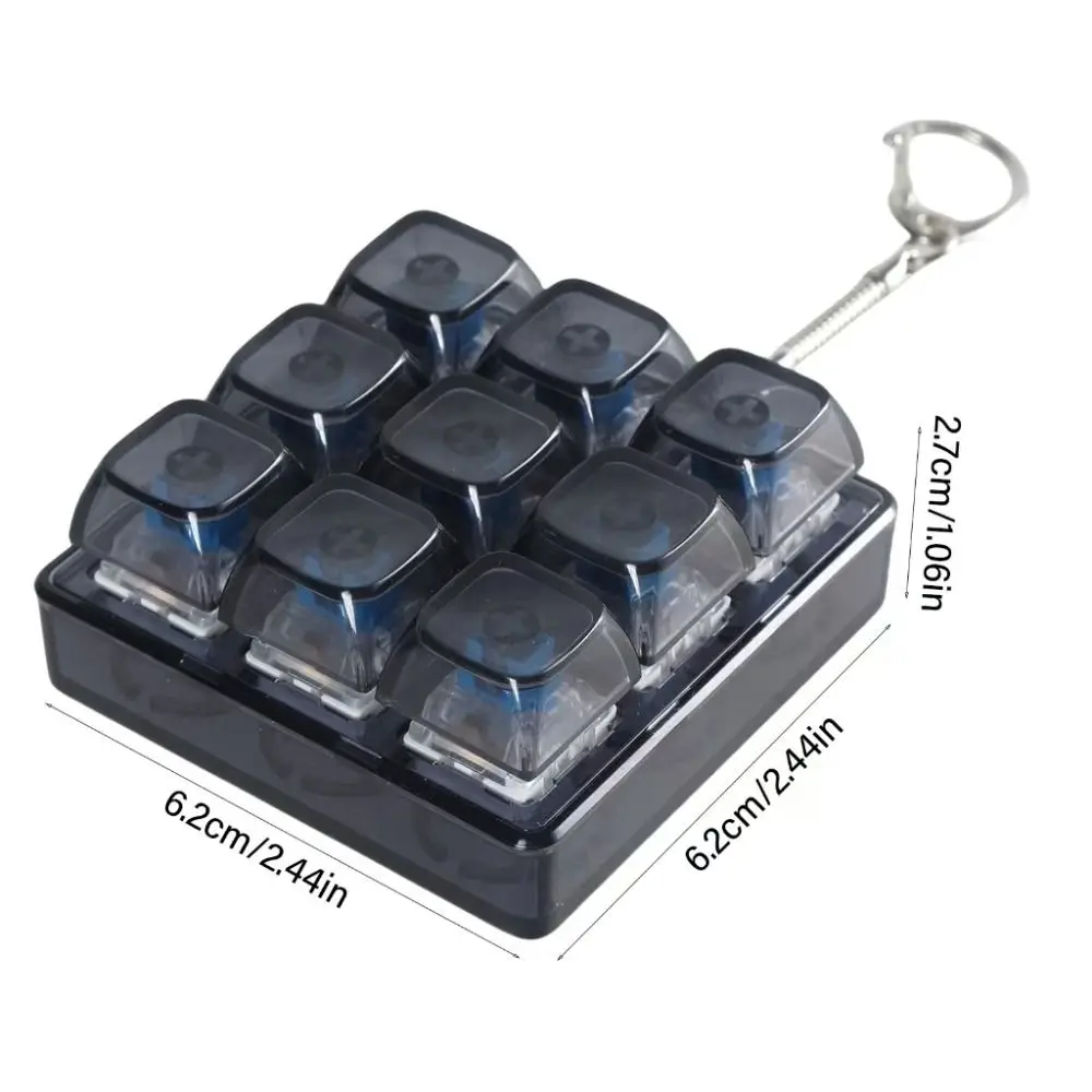 Chaveiro de teclado de 9 botões, testador de eixo quadrado, tampas de teclado, brinquedo relaxante, calmante, teclado mecânico, adultos e crianças