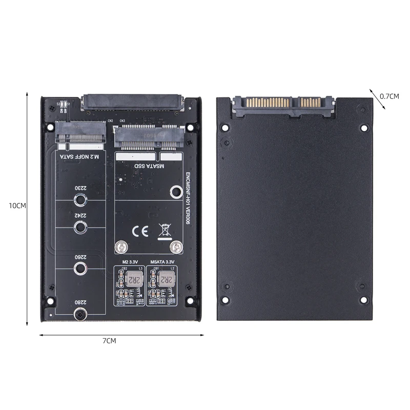 M.2 SATA SSD + mSATA SSD SATA SSD karta rozszerzająca JBOD z metalową obudową M2 B klucz mSATA do SATA 3.0 6G Adapter zewnętrzny mobilny obudowa SSD Box