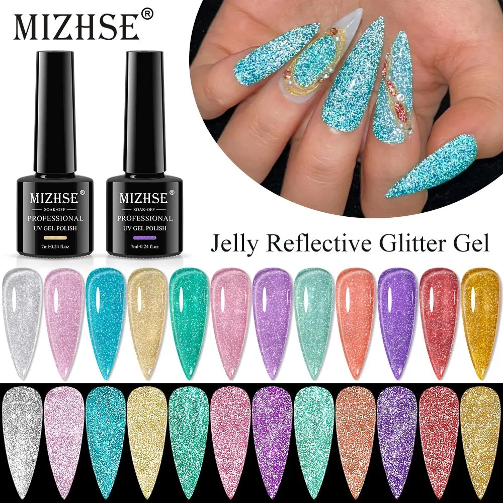 MIZHSE 7ML Reflecterende Gel Nagellak Glitter Sparkling Jelly Gel Voor Manicure Nail Art Semi Permanente Losweken Glitter gel