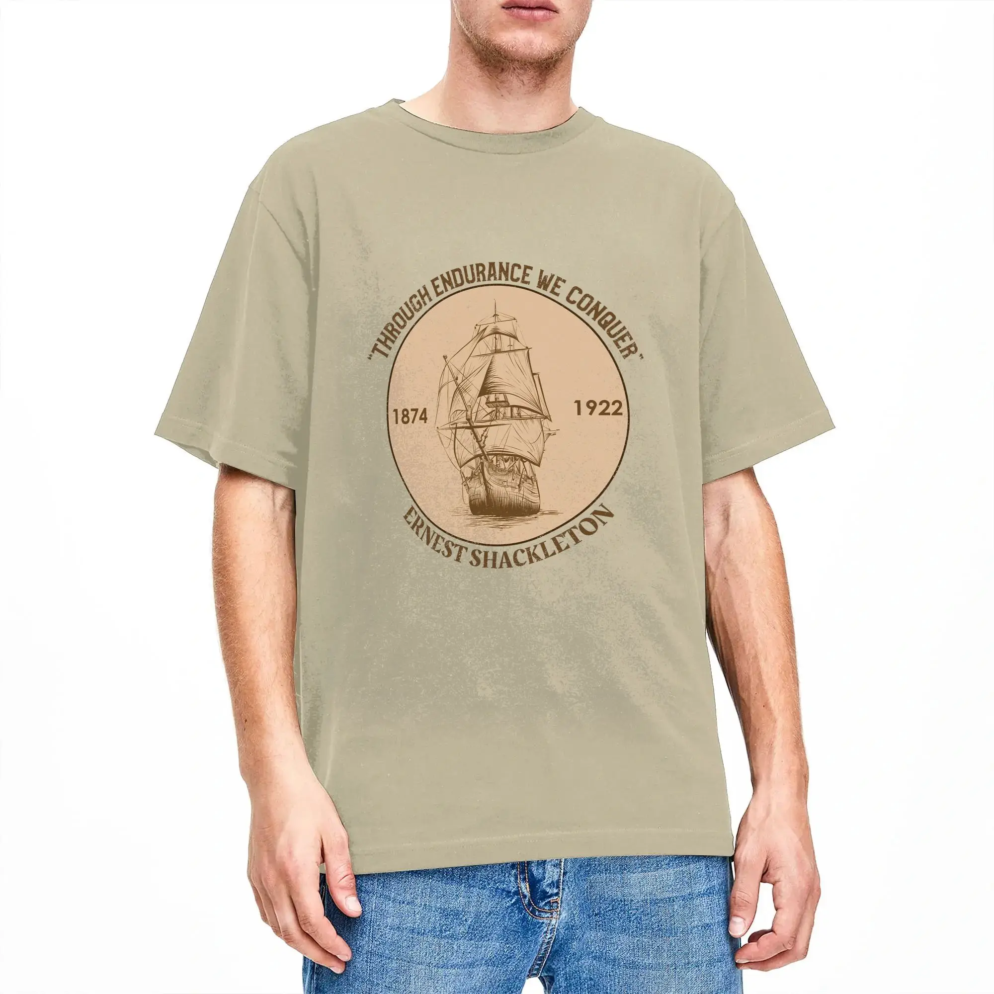 Sir Ernest Shackleton - Through Endurance We Conquer  (1) T-Shirt Man   Summer O-Neck Trendy Cool Tees Custom Logo Oversize Tops