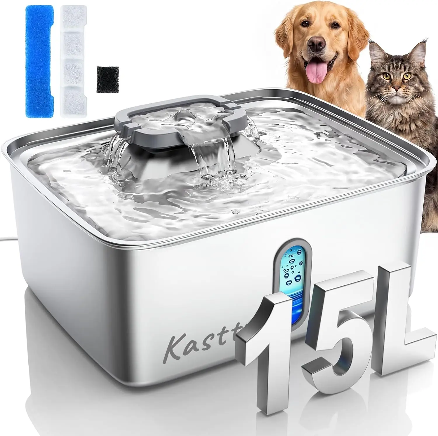 Dog Water Fountain for Large Multi-Pet, 4 Gal/15 L Capacity, Stainless Steel Build