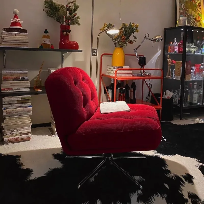 

Красное кресло-шезлонг в стиле Баухаус, вращающееся, с регулировкой высоты, для гостиной, современное кресло для отдыха, компактное одноместное кресло для небольших помещений