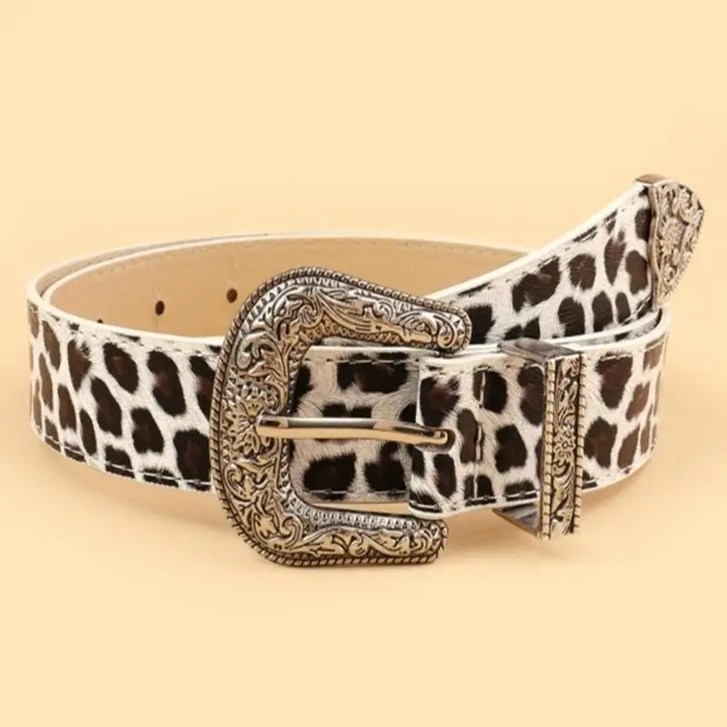 Unique Waist Chain Carved Buckle Leopard Print Chain Cowgirl Belt for Women Proms Club Party for Jeans Dresses