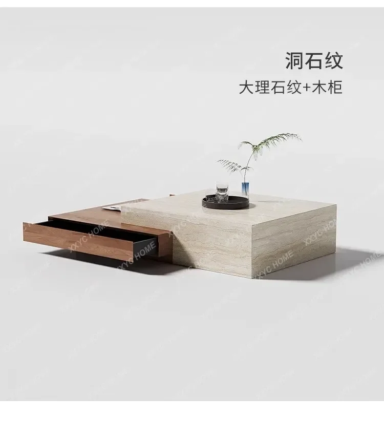 

.Cave stone marble living room household minimalist antique solid wood combination coffee table