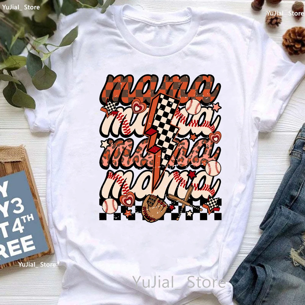 

HOt Baseball Mama Graphic Print T Shirt Women Clothes 2024 Funny Leopard Tshirt Femme Love Sports Game Day T-Shirt Female
