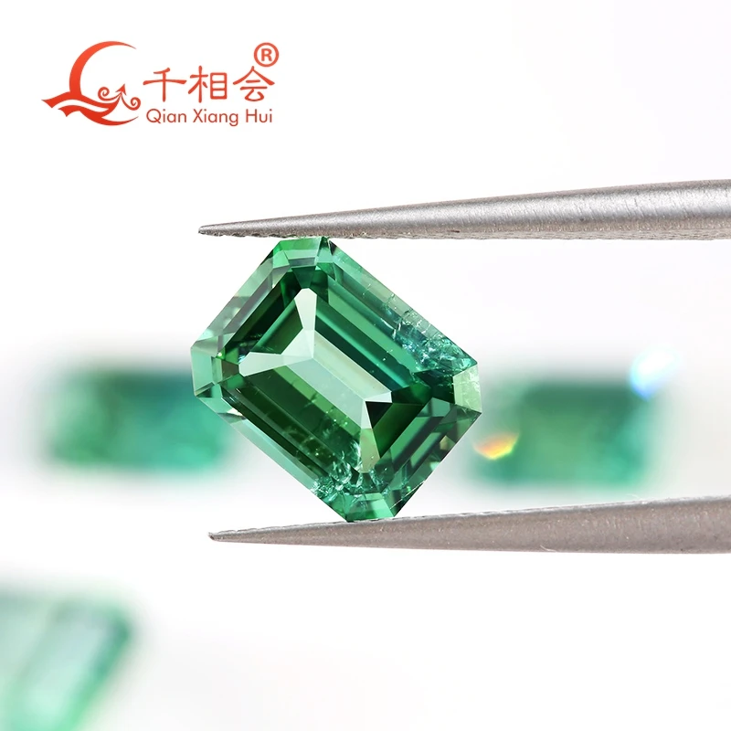 Emerald Cut Lab-Created Green Sapphire Loose Gemstone with Minor Cracks And Inclusions Corundum Loose Stone AGL Certificate