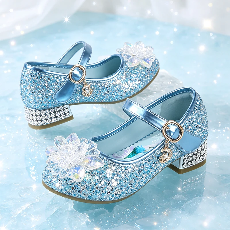 Fantasia Girls Snow Queen Sparkling Crystal Princess Heeled Mary Jane Shoes Halloween Cosplay Masquerade Elegant Party Sandals