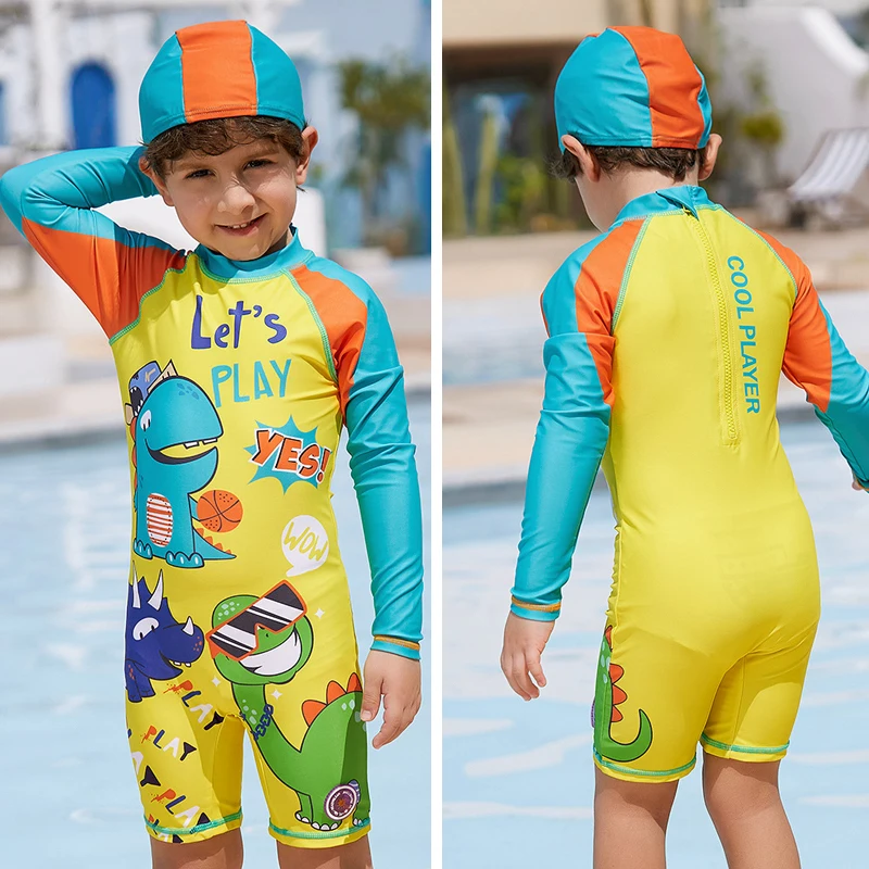 

Children's Long sleeved Swimsuit Boys and Girls One Piece Swimsuit Beach Sun Protection Professional Training Cartoon Swimsuit 1