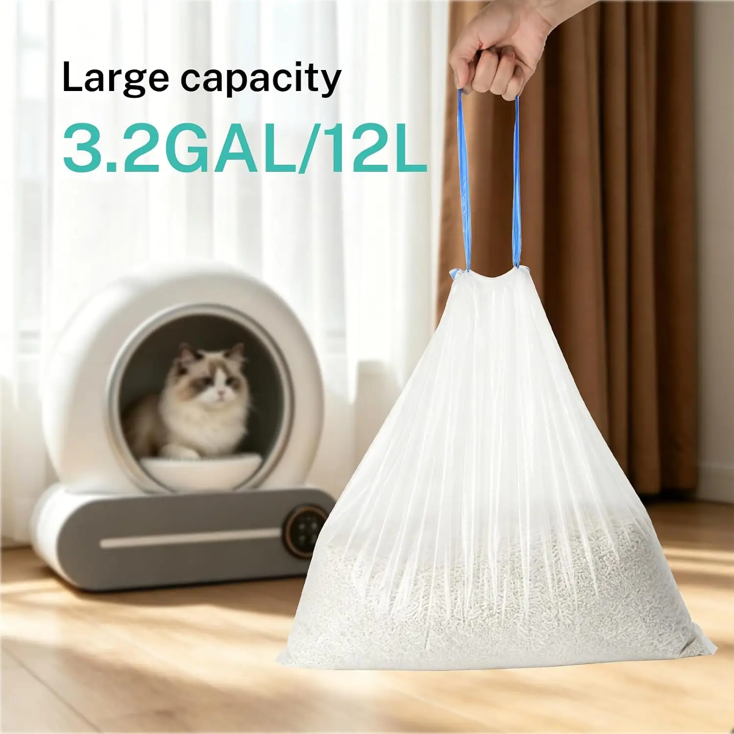 Garbage Bag Use for TONEPIE Self-cleaning Cat Litter Box, Pull-and-Tie Bags for Easy Clean 470x450mm Poop Bags Cat Supplies