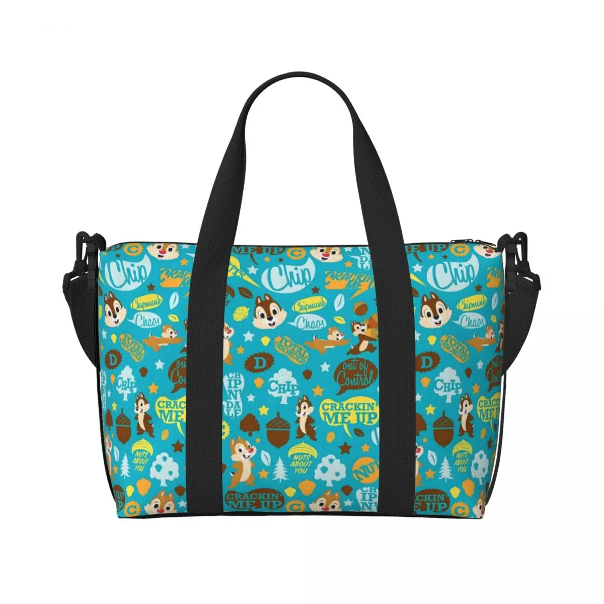 

Изготовленная на заказ большая сумка-тоут Chip 'n' Dale для женщин, сумка-шоппер на плечо с изображением белки и мультфильмов, пляжная дорожная сумка для спортзала